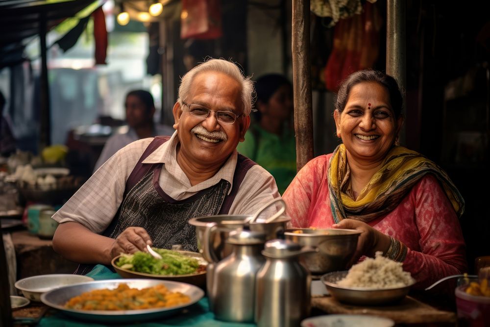 Senior man and senior women south asian food street adult. AI generated Image by rawpixel.