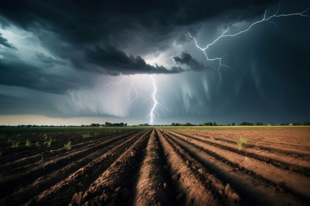 Agriculture field lightning thunderstorm outdoors. AI generated Image by rawpixel.