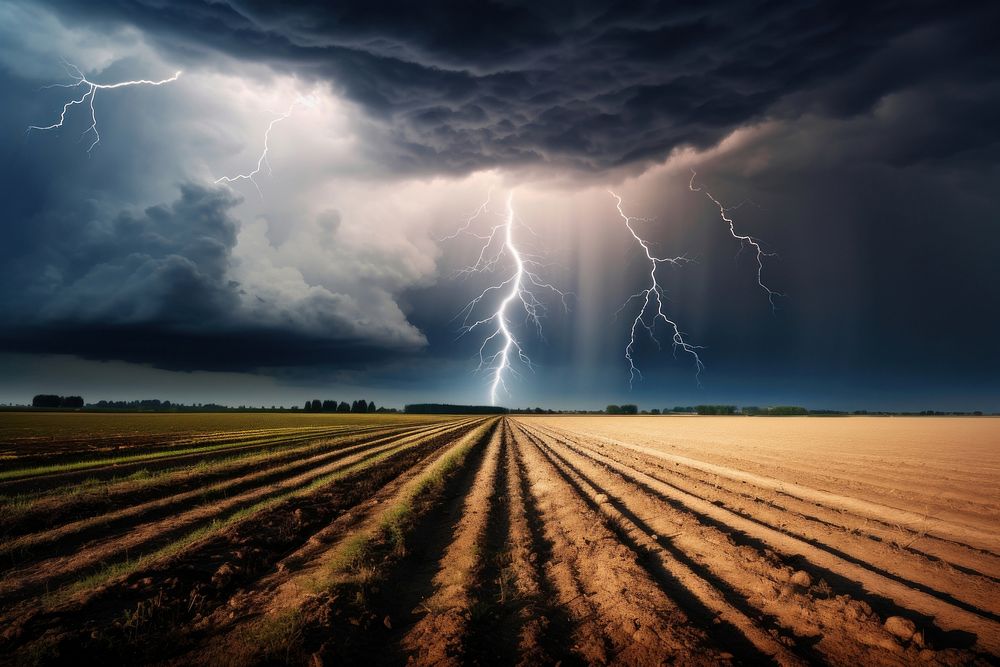 Agriculture field lightning thunderstorm outdoors. AI generated Image by rawpixel.