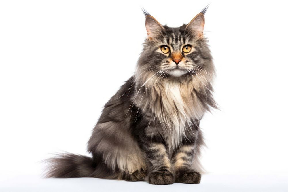 Blue tortie Maine Coon cat sitting mammal animal. AI generated Image by rawpixel.