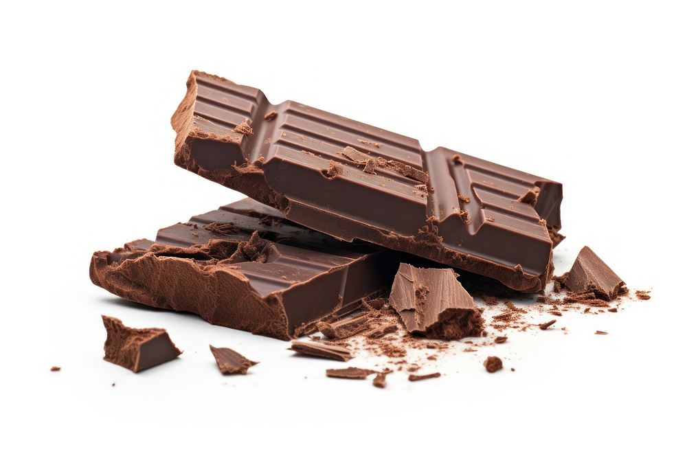 Broken chocolate bar dessert food white background. AI generated Image by rawpixel.
