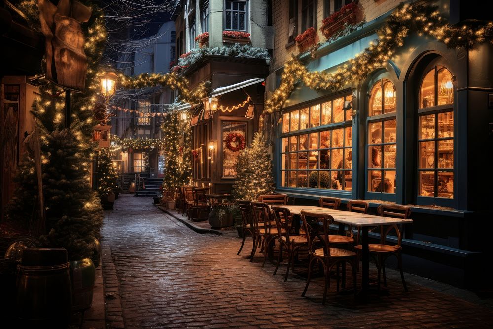 Cozy pedestrian street christmas city town. AI generated Image by rawpixel.