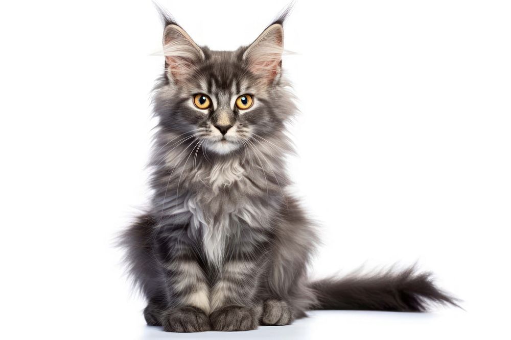 Cute blue tortie Maine Coon cat kitten sitting mammal animal. AI generated Image by rawpixel.