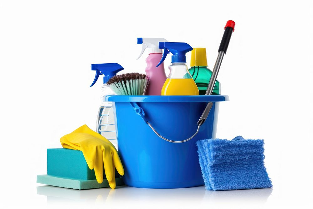 House Cleaning Equipment and Supplies cleaning bucket blue. AI generated Image by rawpixel.
