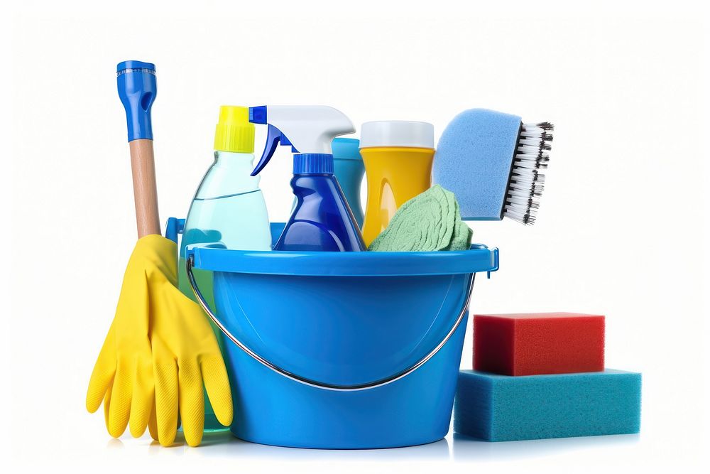 House Cleaning Equipment and Supplies cleaning bucket blue. AI generated Image by rawpixel.