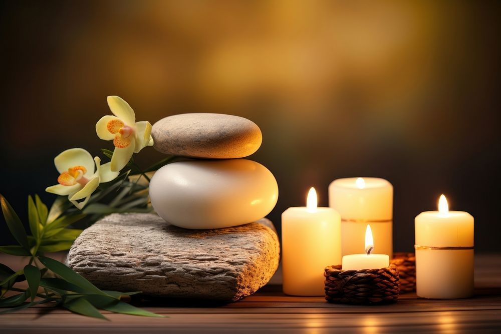 Massage Stones With Towels And Candles candle spirituality illuminated. AI generated Image by rawpixel.