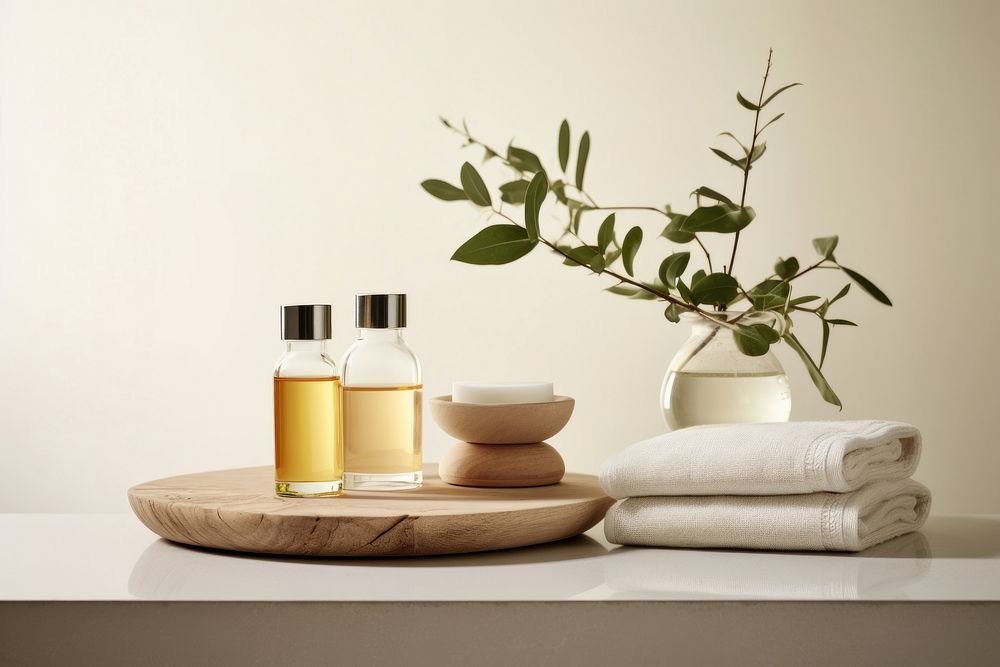 Minimal and natural bathroom essentials at the spa perfume bottle plant. AI generated Image by rawpixel.