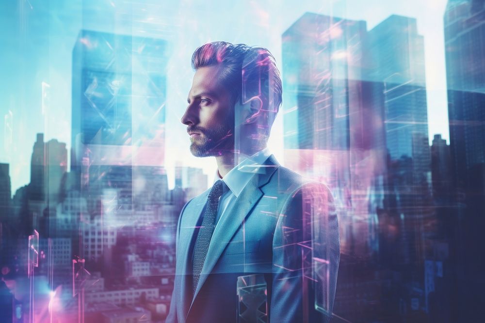 Businessman and city skyline portrait adult photo. AI generated Image by rawpixel.