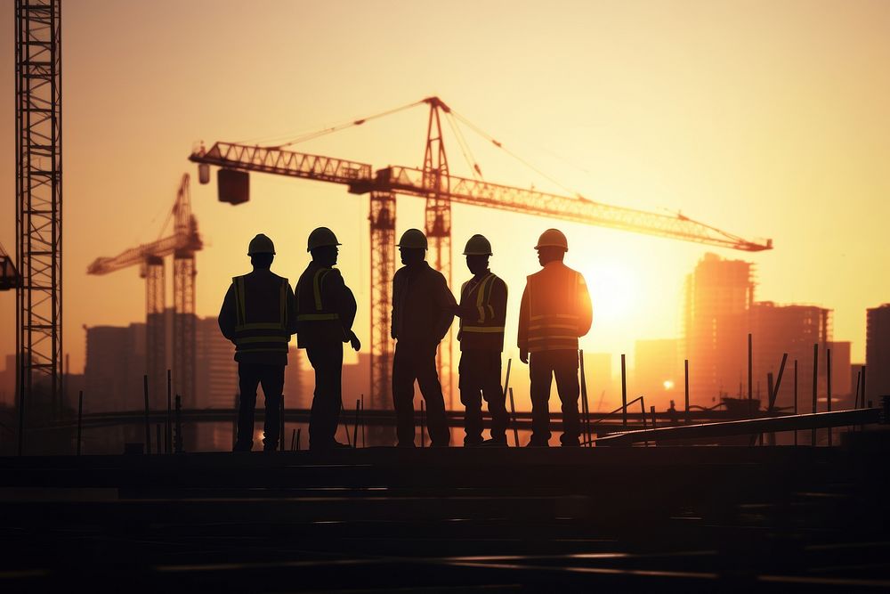 Engineer and construction team silhouette industry outdoors. AI generated Image by rawpixel.