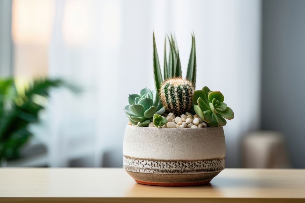 Small plant in pot succulents or cactus windowsill houseplant decoration. AI generated Image by rawpixel.