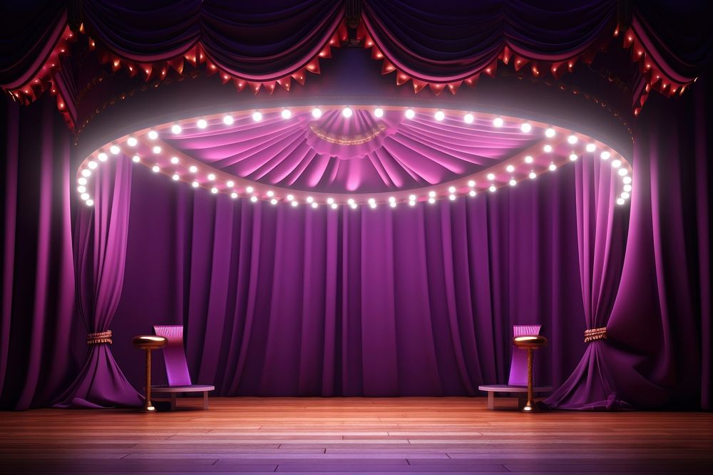 Circus stage purple lighting curtain. 