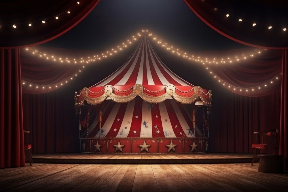 Circus stage lighting curtain red. 