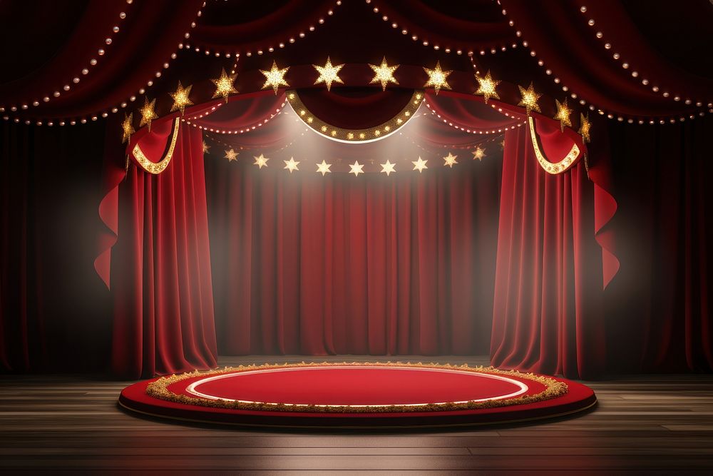Circus stage curtain theater circle. 