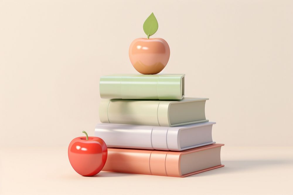 Pile of books apple publication fruit. AI generated Image by rawpixel.