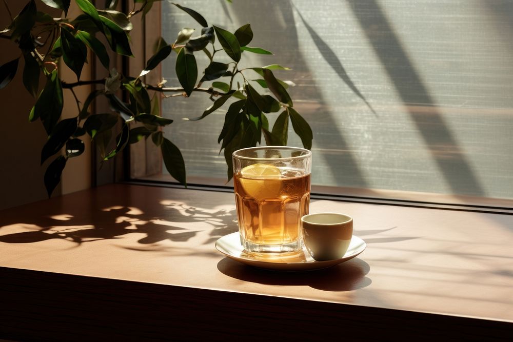 Ice tea cup table saucer window. AI generated Image by rawpixel.