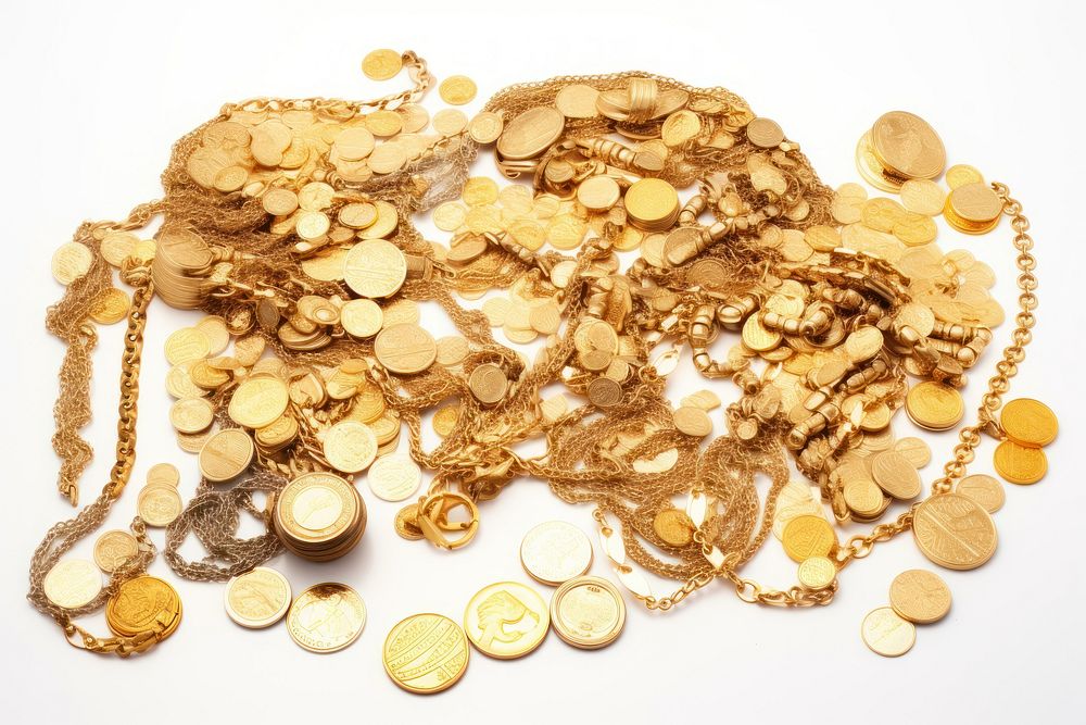 Bunch of gold objects coin backgrounds necklace. AI generated Image by rawpixel.