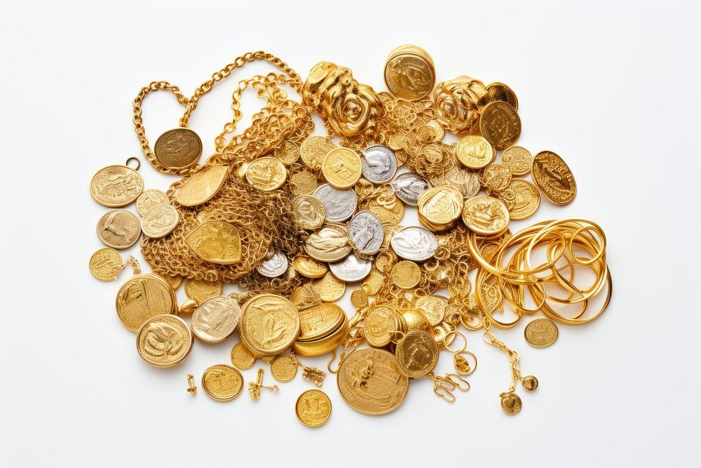 Pile of gold objects backgrounds necklace jewelry. AI generated Image by rawpixel.