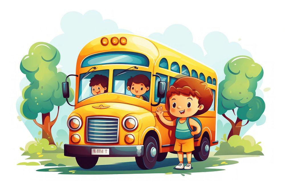 School bus vehicle transportation jinrikisha. AI generated Image by rawpixel.