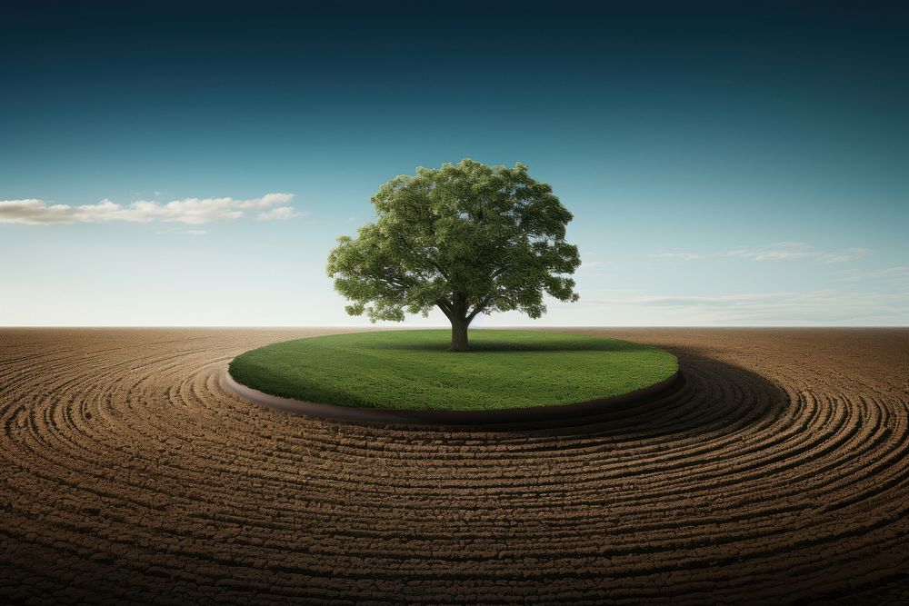 Circular plowed field tree landscape outdoors. AI generated Image by rawpixel.