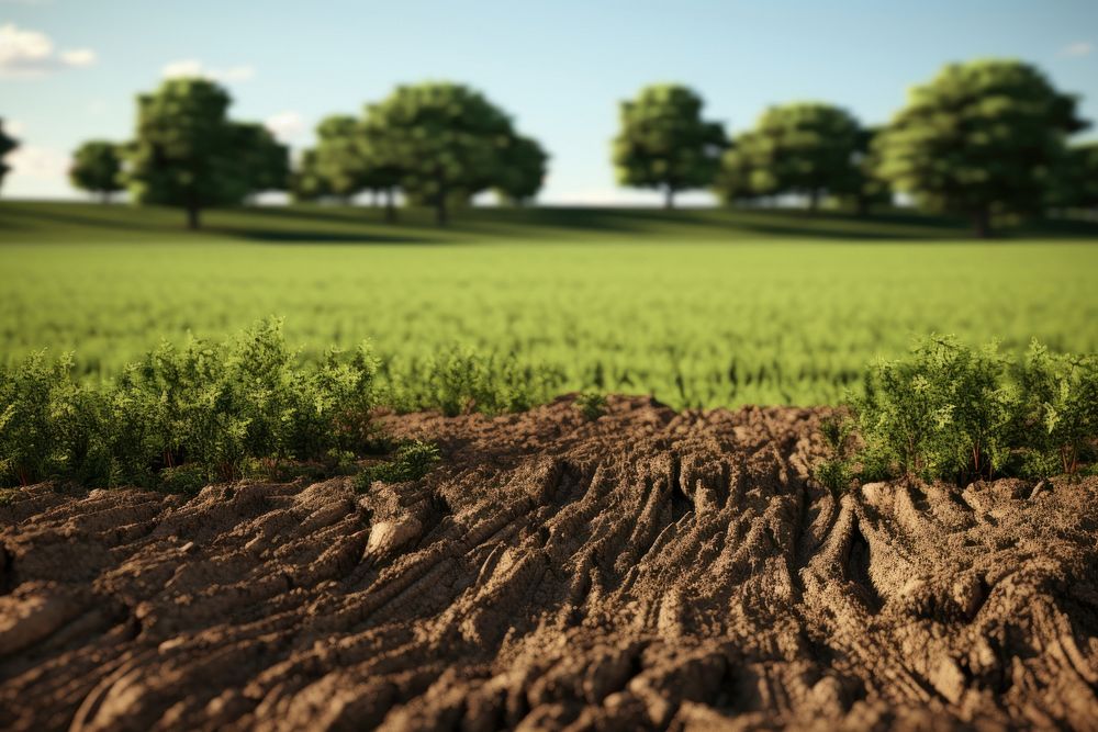 Abstract crop field with soil grass green tree. AI generated Image by rawpixel.