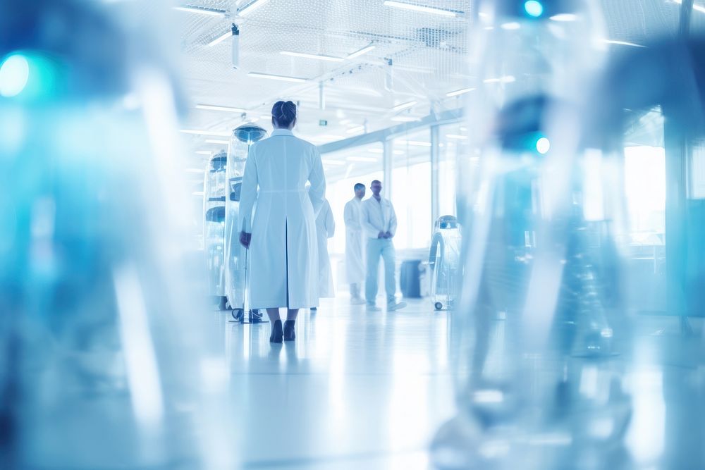 Blurred scientists walking in futuristic lab laboratory hospital adult. AI generated Image by rawpixel.