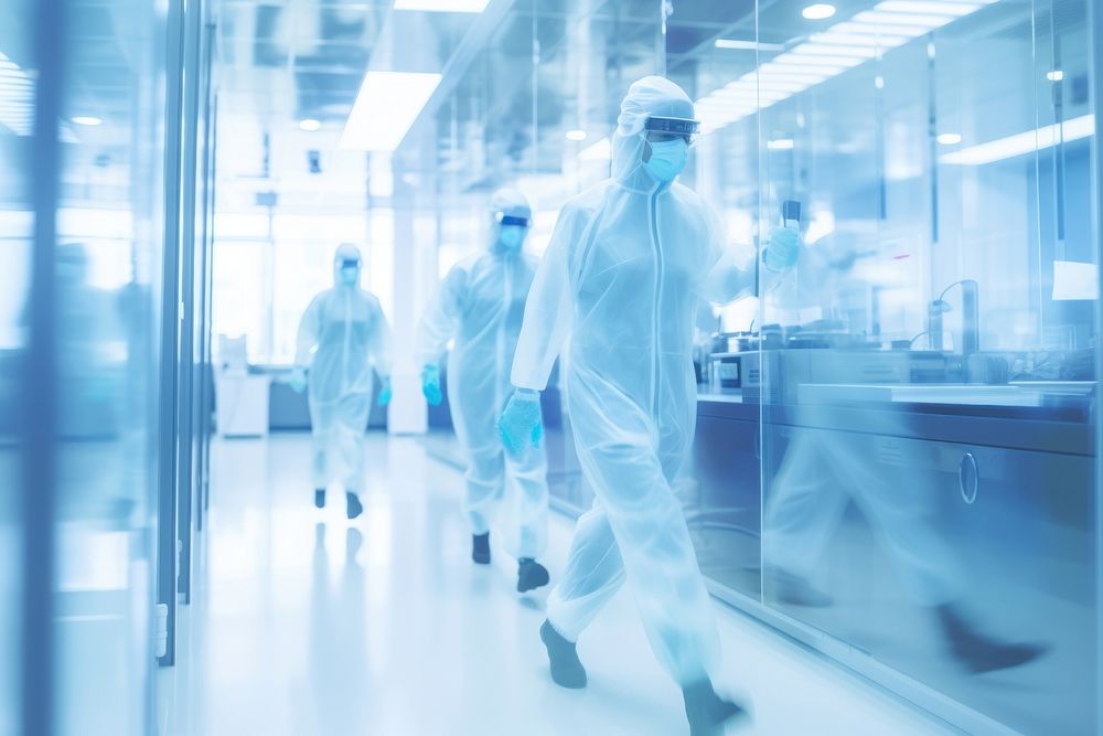 Blurred scientists walking in lab architecture technology laboratory. AI generated Image by rawpixel.