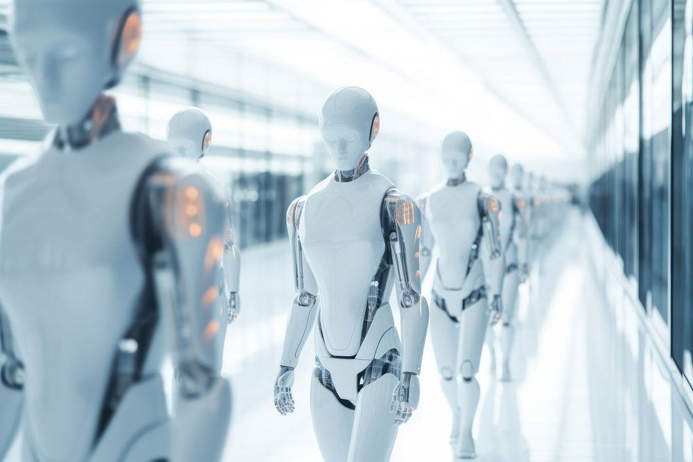 Blurred robots walking in futuristic building technology mannequin adult. AI generated Image by rawpixel.