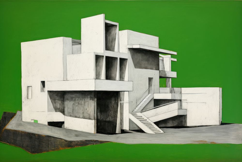 Brutalism Architecture architecture building drawing. AI generated Image by rawpixel.