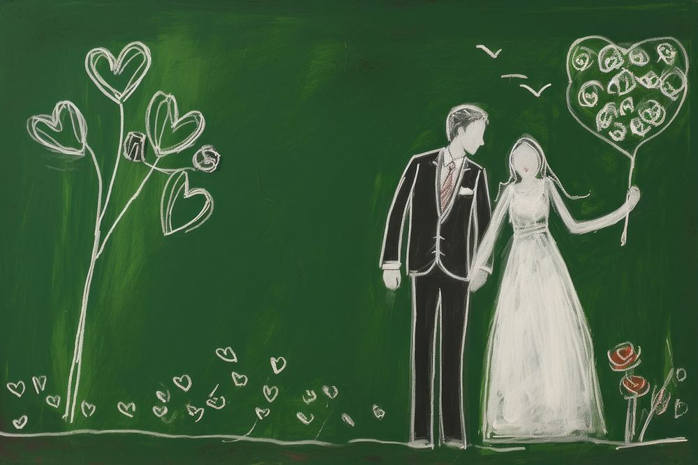 Computer wedding blackboard sketch. AI generated Image by rawpixel.