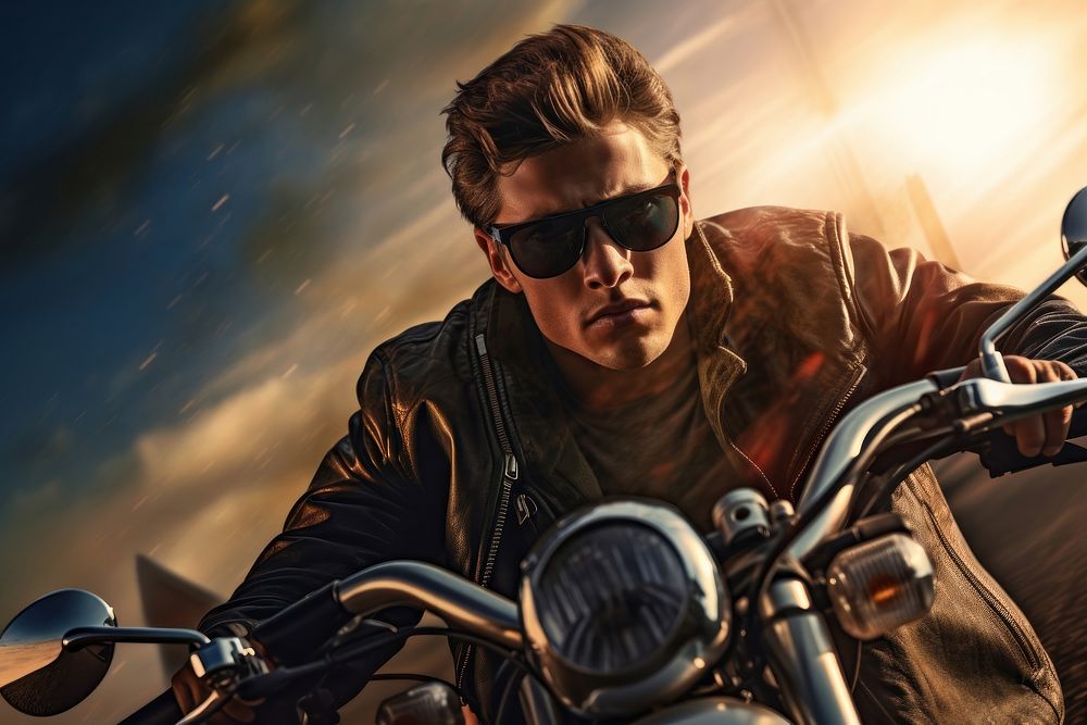 Male biker motorcycle sunglasses portrait. AI generated Image by rawpixel.