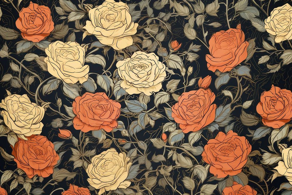 Roses art wallpaper tapestry. AI generated Image by rawpixel.