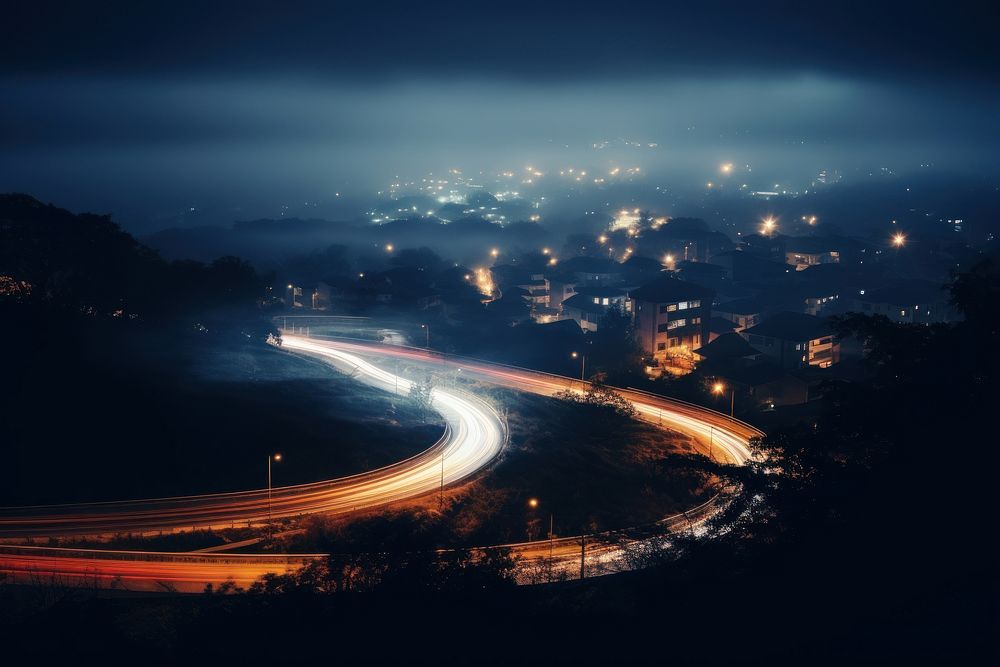 Street light trails architecture landscape cityscape. AI generated Image by rawpixel.