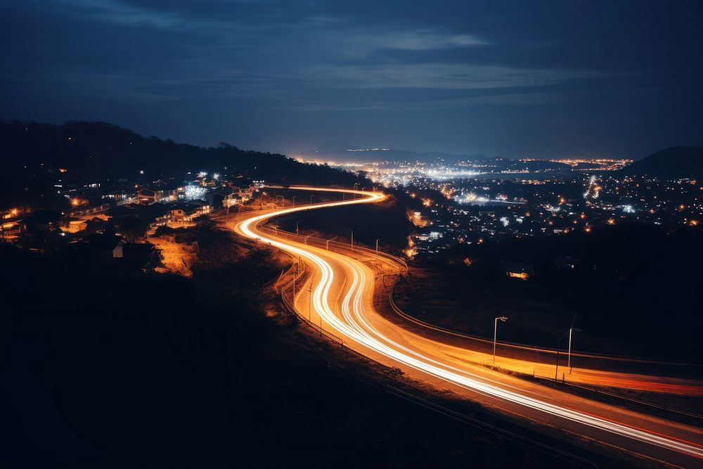 Street light trails architecture cityscape landscape. AI generated Image by rawpixel.