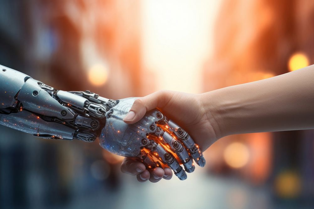 Hand technology futuristic handshake. AI generated Image by rawpixel.