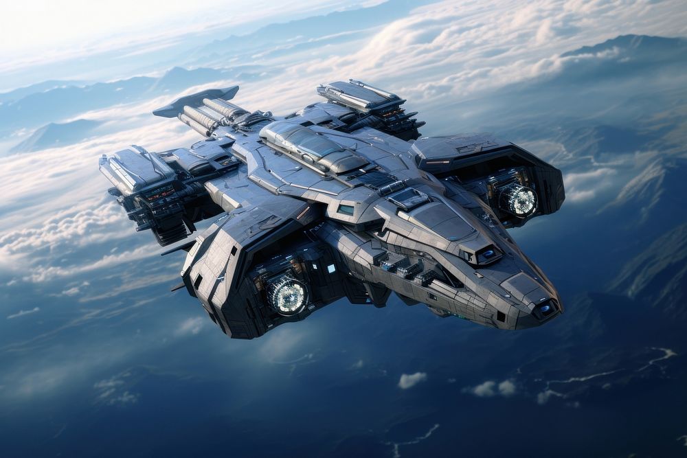 Cargo spaceship airplane aircraft vehicle. AI generated Image by rawpixel.