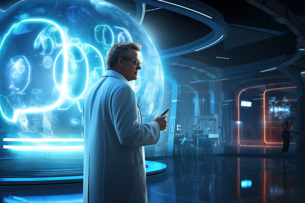 Doctor in medical center futuristic technology adult. AI generated Image by rawpixel.