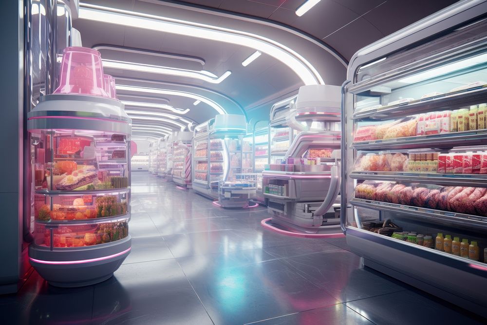 Futuristic grocery refrigerator supermarket technology. AI generated Image by rawpixel.