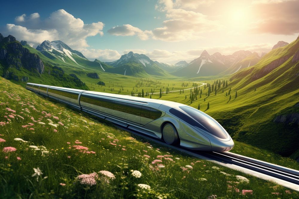 Hyperloop landscape outdoors vehicle. AI generated Image by rawpixel.