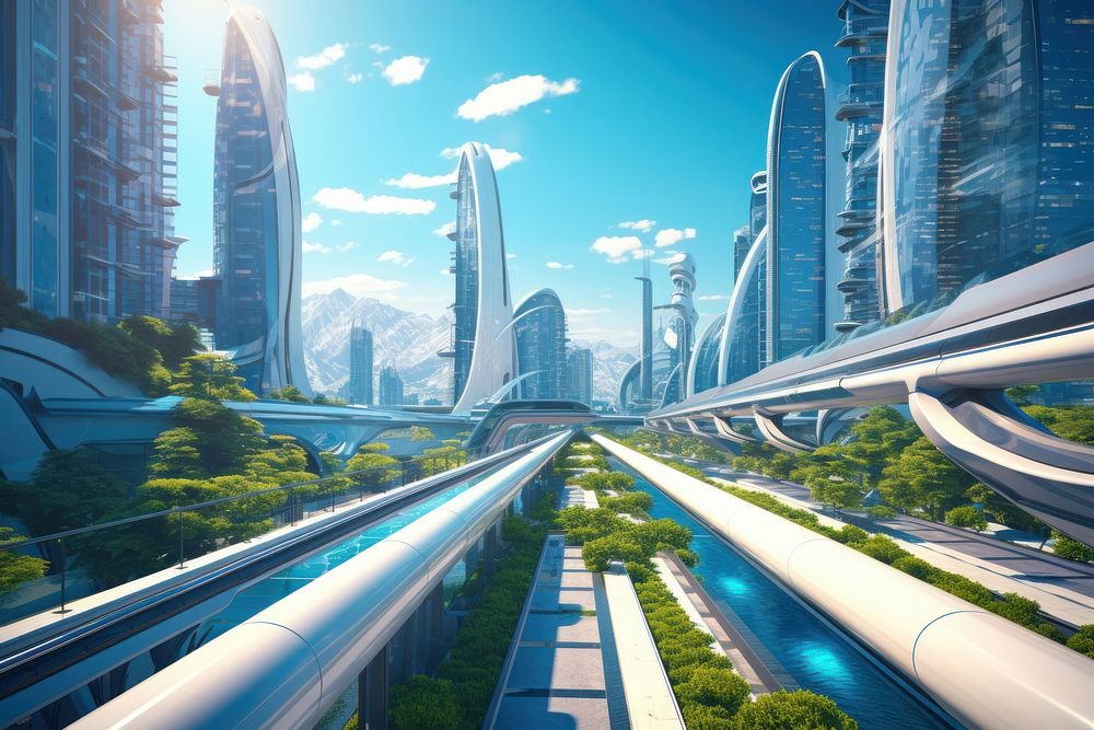 Hyperloop city architecture futuristic. AI generated Image by rawpixel.