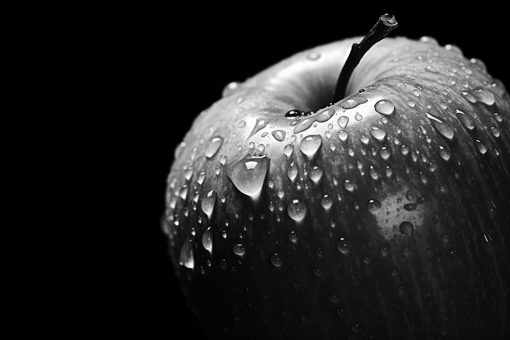 Extreme close-up apple monochrome plant black. AI generated Image by rawpixel.