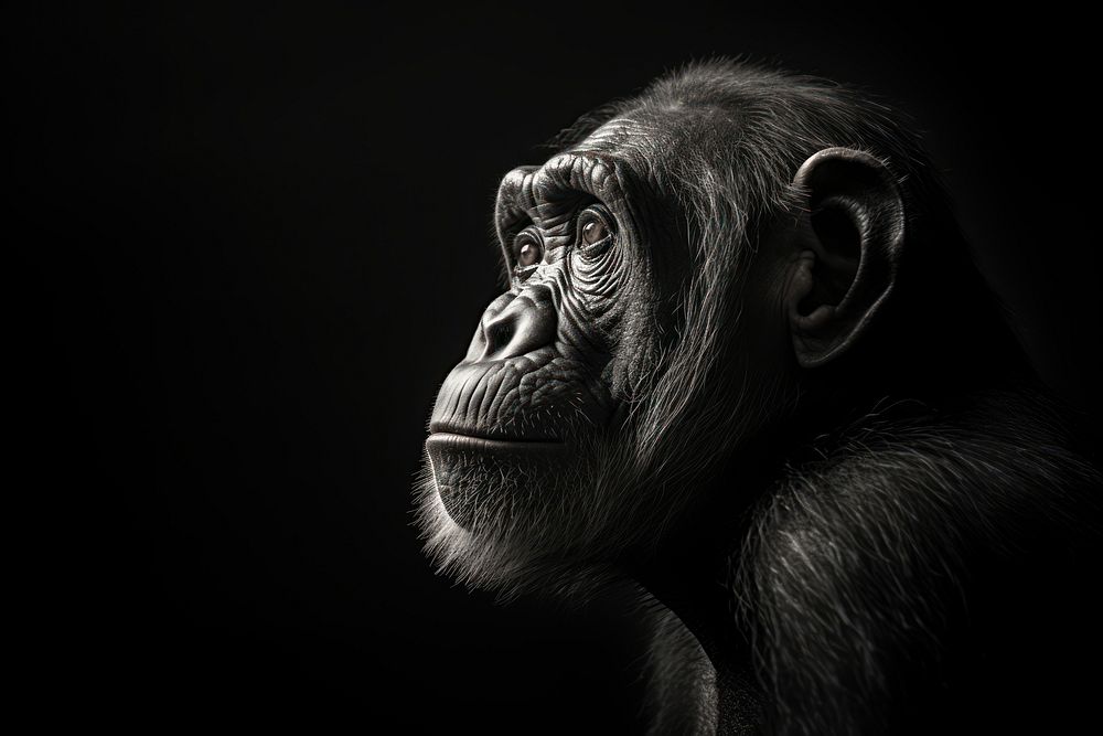 Chimpanzee chimpanzee monochrome wildlife. AI generated Image by rawpixel.