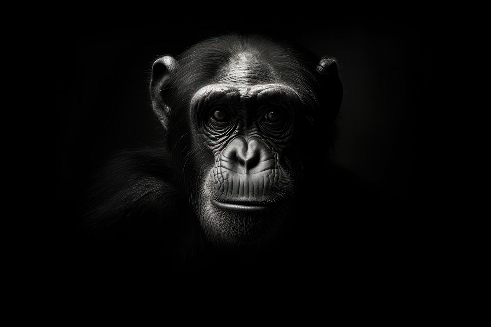 Chimpanzee chimpanzee monochrome wildlife. AI generated Image by rawpixel.