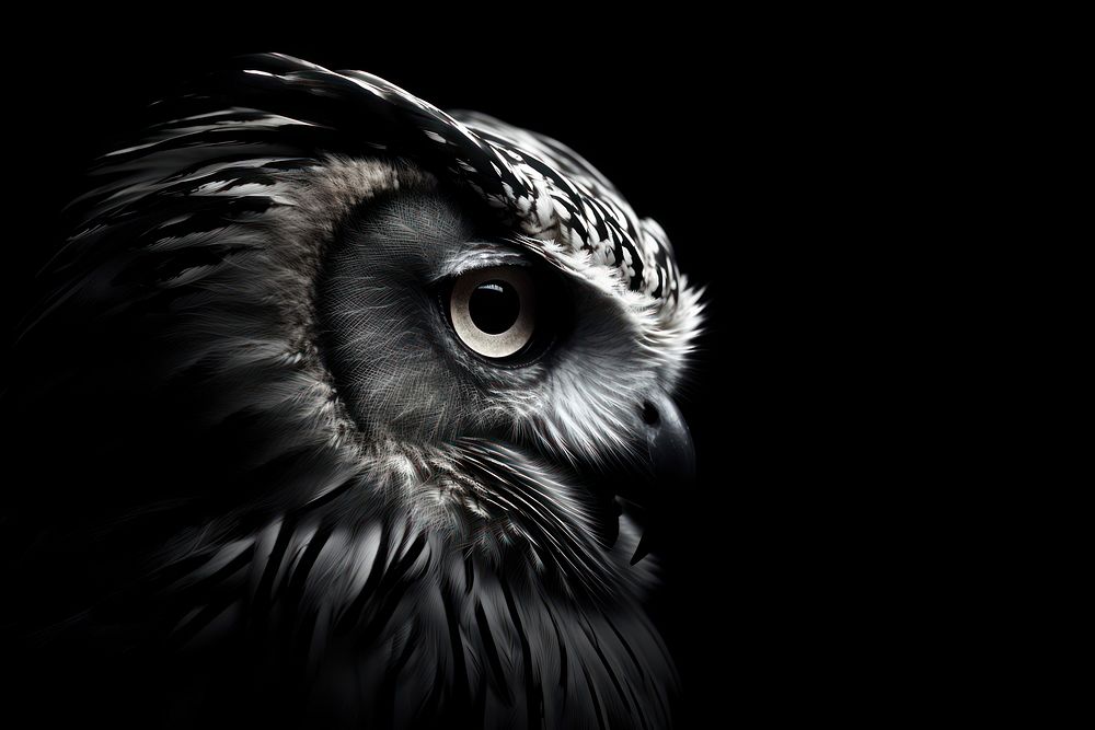 Half face of owl photography monochrome animal. AI generated Image by rawpixel.