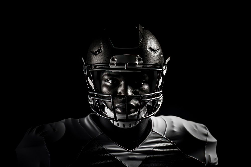 American football player photography monochrome portrait. AI generated Image by rawpixel.