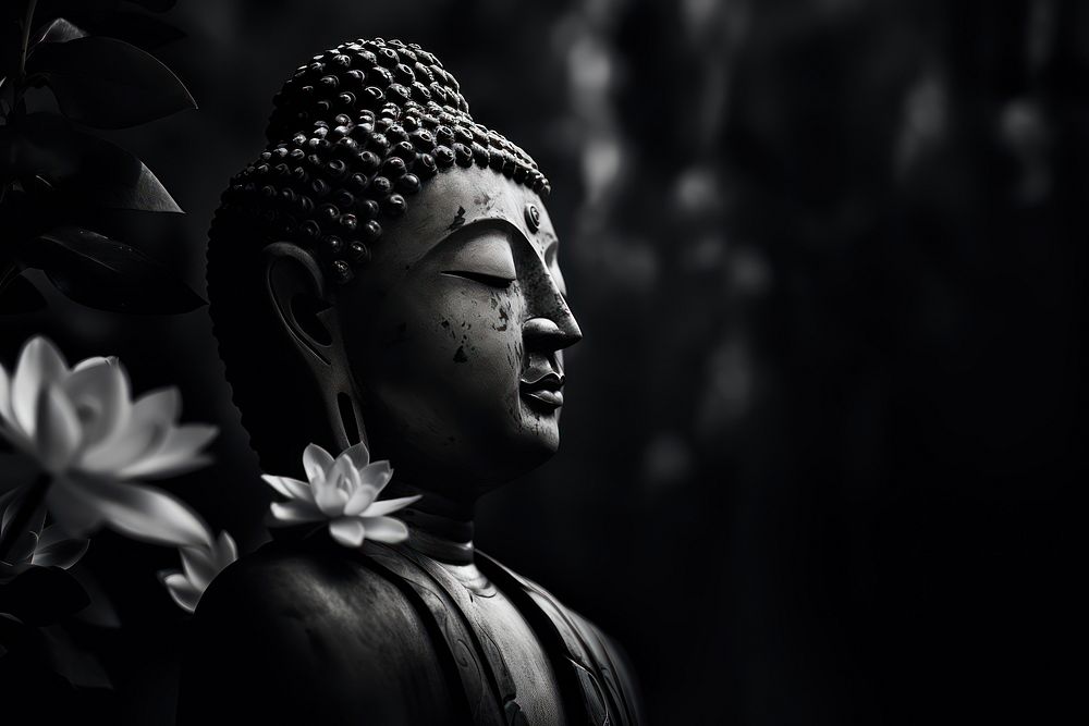 Face of Buddha statue monochrome buddha black. AI generated Image by rawpixel.