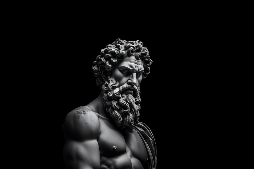 Face of greek god statue photography monochrome sculpture. .