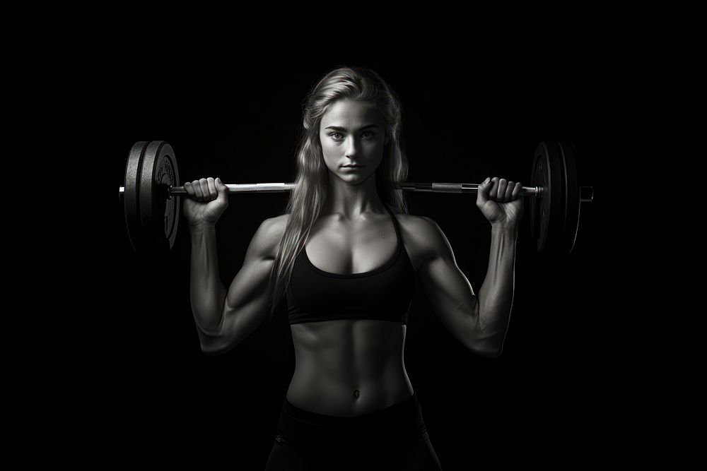 Fit girl lifting weight monochrome sports adult. AI generated Image by rawpixel.