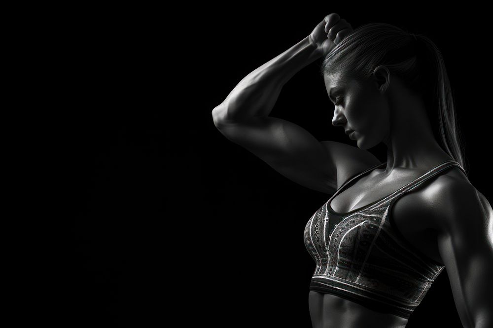 Fit woman stretching her muscle photography monochrome portrait. AI generated Image by rawpixel.