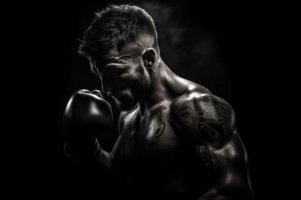 Man boxing monochrome punching sports. AI generated Image by rawpixel.