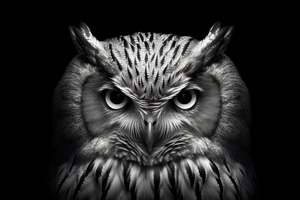 Owl photography monochrome portrait. AI generated Image by rawpixel.